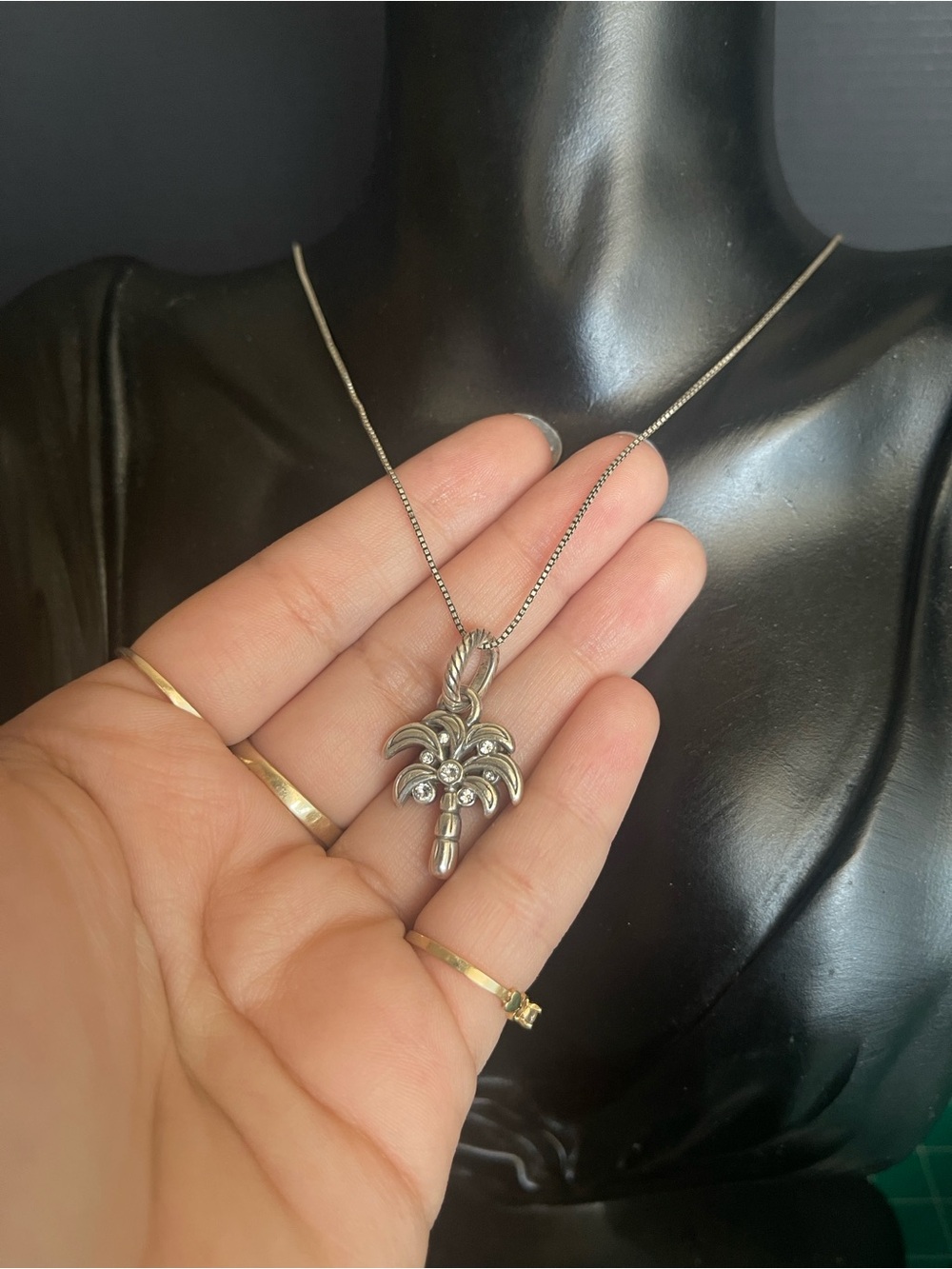 Sterling silver palm tree cz pendant chain necklace